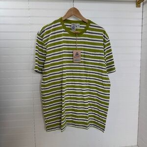 Casual Green and White Striped Short Sleeve Tee